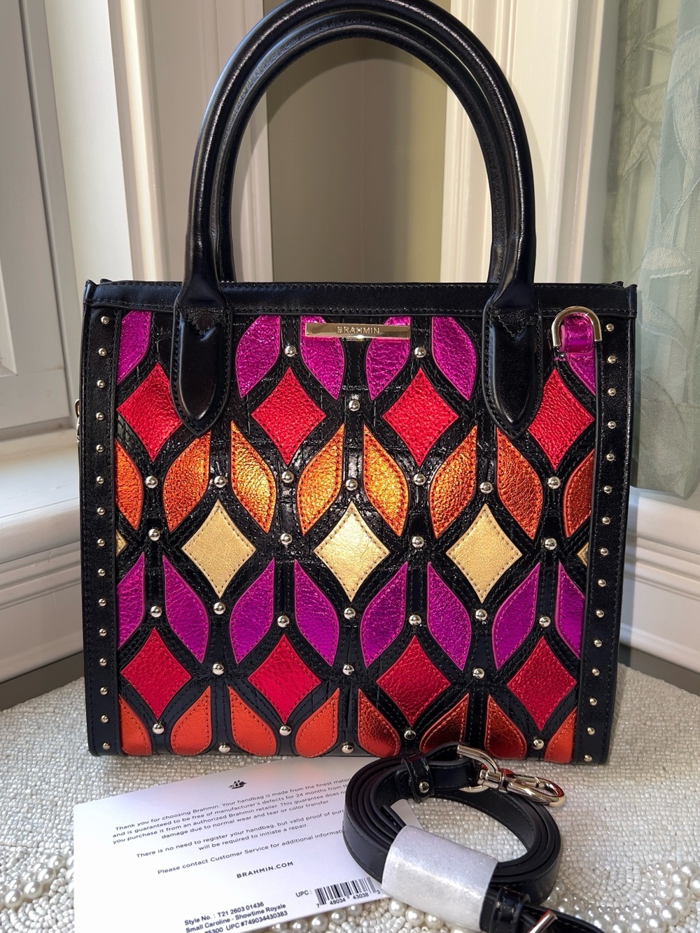 NWT Brahmin Leather Small Caroline Satchel, Showtime Royale